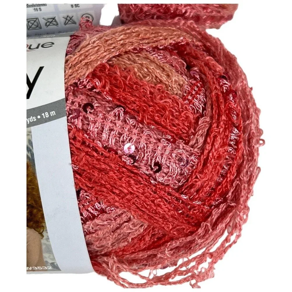 2 Red Heart Boutique Sashay Sequin Yarn CORAL 3.5 OZ Skeins Ball New 1931 - Picture 4 of 4